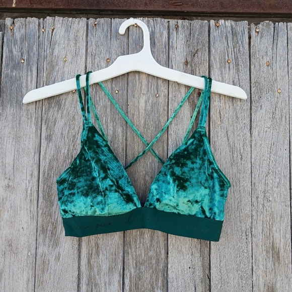 PINK Victoria's Secret Other - PINK Victoria's Secret VS Crushed Velvet  Bralette Emerald Green Womens Sz Small